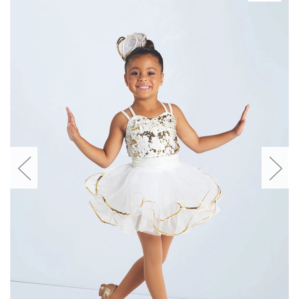 Weissman White and Gold Sequin Tutu Dance Costume